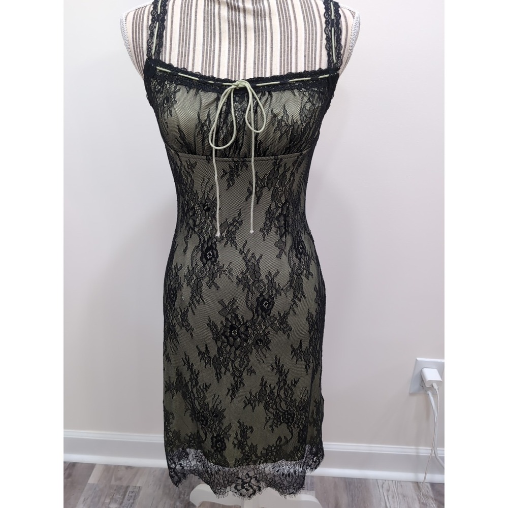 NWT Cider Green Dress Black Floral Lace Overlay Whimsygoth Y2K Size Small